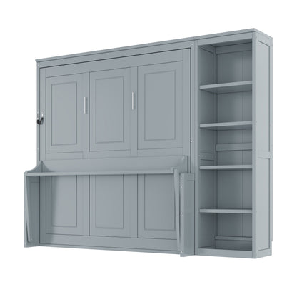Queen Murphy Bed with Desk & Bookshelf - Gray or White