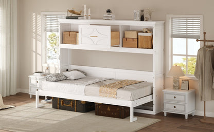 Twin Murphy Bed with Charging Station & Drawer - White
