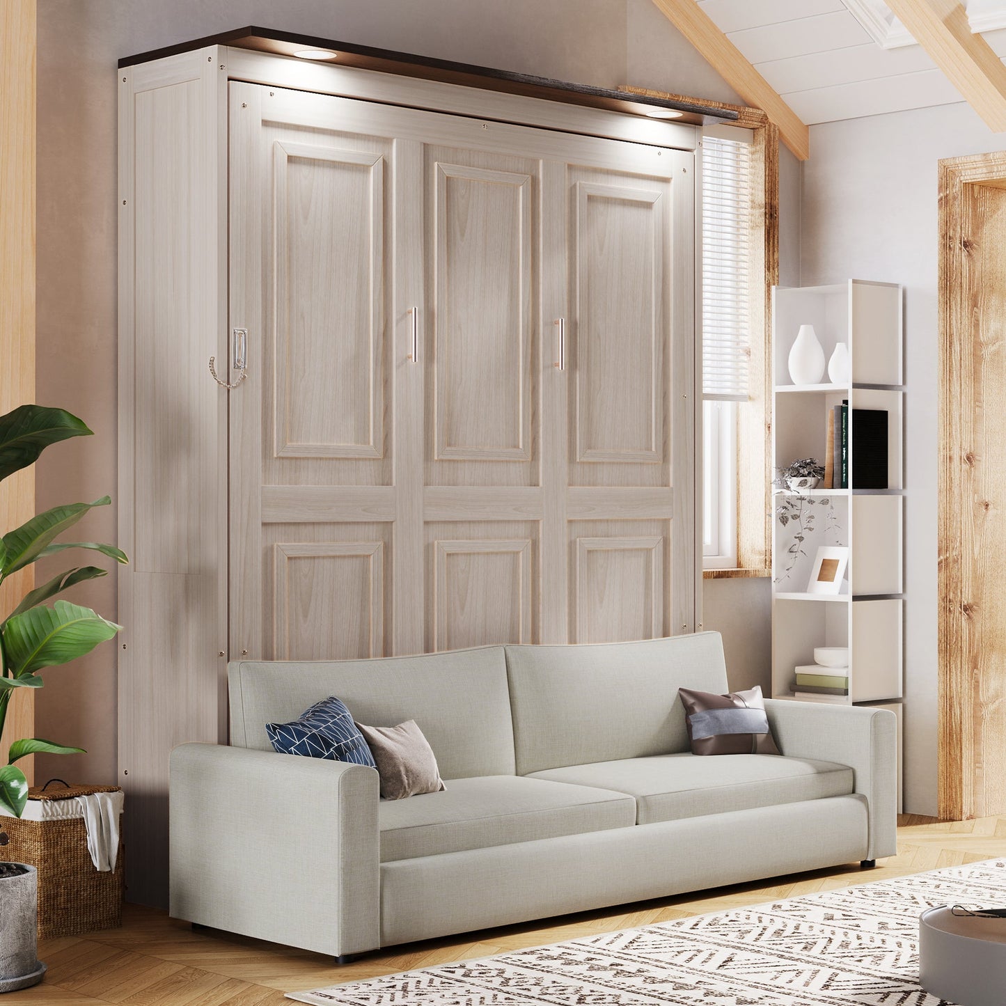Queen Murphy Bed with Sofa & LED Lighting