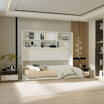 Twin Horizontal Murphy Bed with Shelf Storage - White