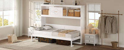 Twin Murphy Bed with Charging Station & Drawer - White