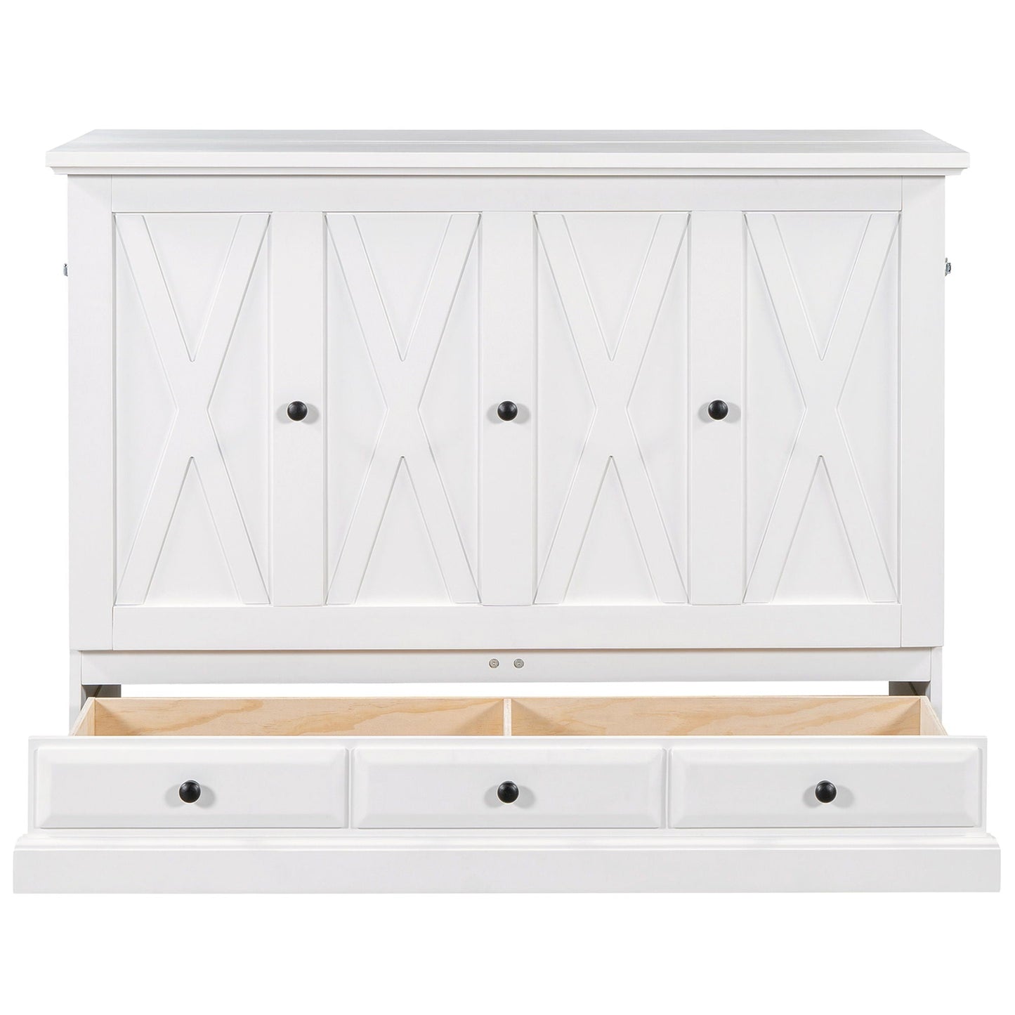 Solid Pine Murphy Cabinet Bed with Charging Station & Storage Drawer