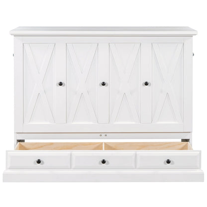 Solid Pine Murphy Cabinet Bed with Charging Station & Storage Drawer