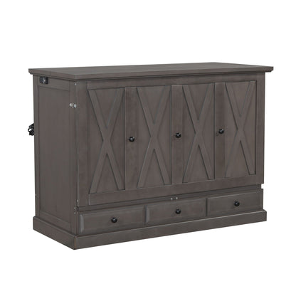 Solid Pine Murphy Cabinet Bed with Charging Station & Storage Drawer