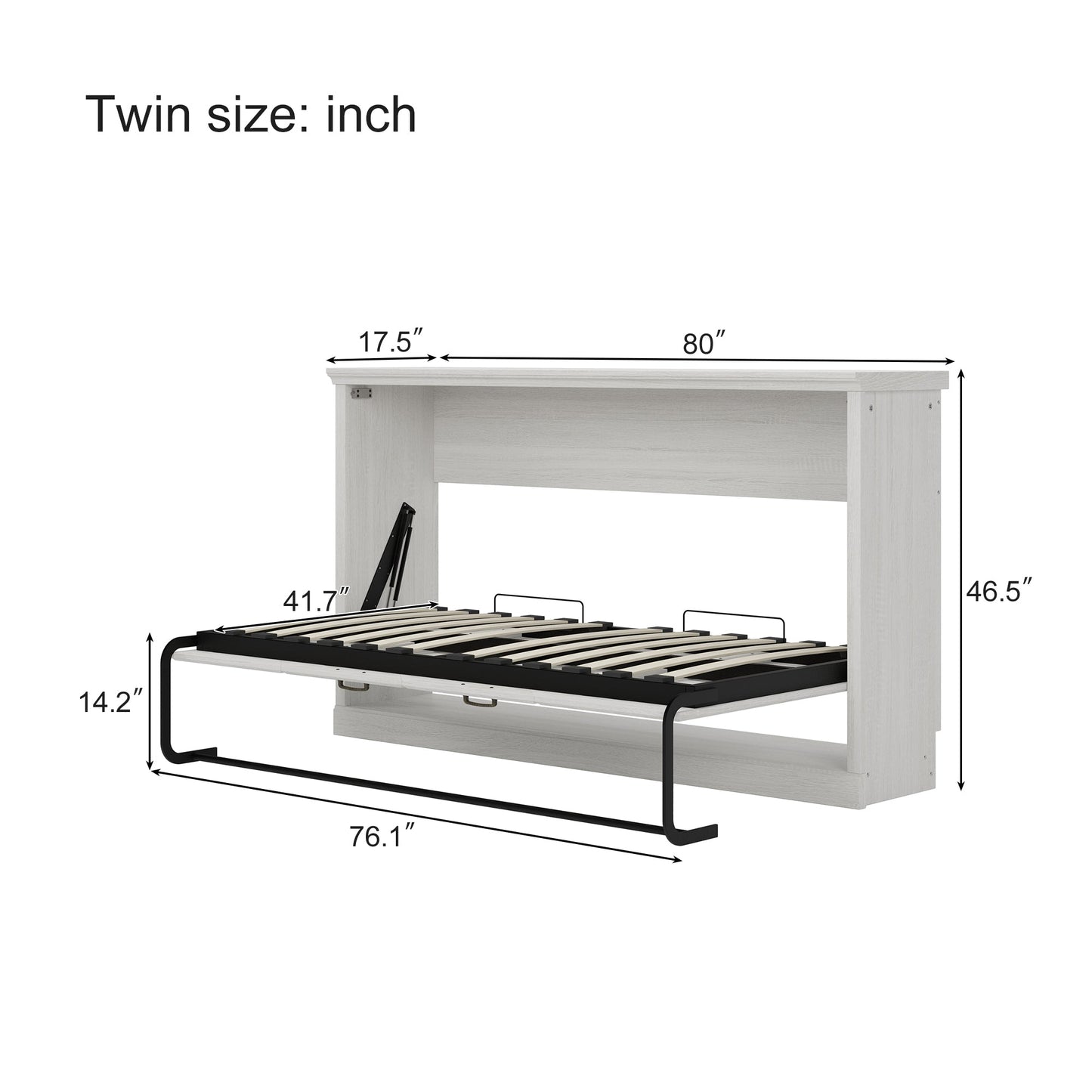 Twin Horizontal Murphy Bed - Rustic White